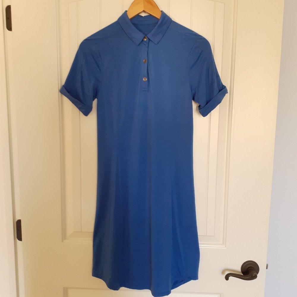 QOR Merino Wool Blend Short Sleeve Shirt Dress Blue Size XS
